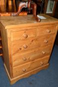 A VICTORIAN PINE CHEST OF TWO SHORT AND THREE LONG DRAWERS, approximate size width 84cm x depth 43cm