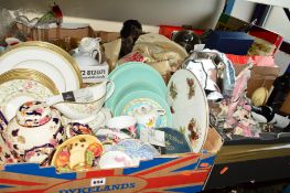 FIVE BOXES AND LOOSE CERAMICS AND SUNDRY ITEMS to include, Royal Worcester, Masons, Royal Doulton,