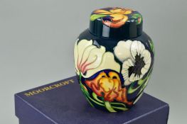 A BOXED MOORCROFT POTTERY GINGER JAR, 'Miss Alice' pattern, impressed marks to base and original