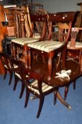 A SET OF EIGHT REPRODUCTION REGENCY STYLE BAR BACK CHAIRS with drop in seat pads, together with a