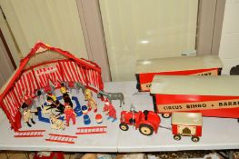 A WOODEN CIRCUS BIMBO & BARANY SET, c.1950's, made in West Germany, purchased in America,