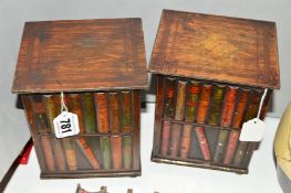 TWO HUNTLEY AND PALMERS LITHOGRAPHED TINPLATE BISCUIT TINS IN THE FORM OF REVOLVING BOOKCASES,