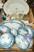 TWO BOXES OF MIXED CERAMICS AND GLASS ETC, to include 'Belmont' pattern blue and white table