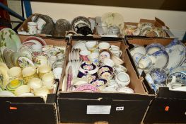 FIVE BOXES OF TEA WARES etc to include Villeroy and Boch, Spode, Phoenix etc