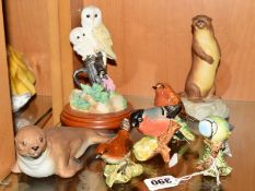 SEVEN VARIOUS BIRDS AND ANIMALS, to include Beswick 'Robin' No980B, 'Blue Tit' 992B, 'Wren'