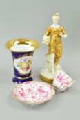 MEISSEN CABINET CUP AND SAUCER, pink floral decoration with gilt border, crossed swords to base,