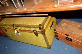 A BRASS BOUND TRUNK and a small wooden metal bound chest (2)