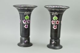 A PAIR OF SHELLEY TRUMPET VASES, 'Violette' pattern, Rd No657617, approximate height 32cm (2)