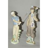 A LLADRO FIGURE, 'Waiting to Tee Off' No 5301 and a Nao figure of a female golfer (golf club broken)