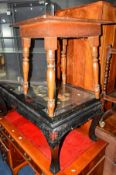 A ORIENTAL COFFEE TABLE with shibayma detail together together with an Edwardian occasional table (