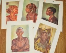 JOY ADAMSON (1910-1980), four lithographic prints depicting African tribes people, unmounted,