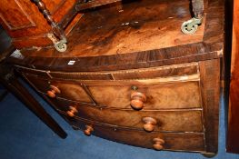 A GEORGIAN WALNUT AND MAHOGANY BANDED BOW FRONT CHEST of two short and two long drawers below two