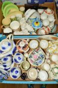 TWO BOXES OF CERAMICS to include early 19th century teawares, Royal Doulton Adams, Royal Doulton,