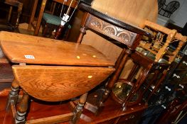 A QUANTITY OF OCCASIONAL FURNITURE, to include a Jaycee oak demi lune hall table, an oak drop leaf
