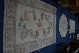 A MODERN RECTANGULAR CHINESE RUG, cream ground with a dragon motif, 248cm x 153cm, together with a