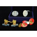 THREE PAIRS OF CUFFLINKS to include a pair of Charles Tywhitt silver cufflinks, the panels of oval