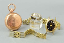 A WATCH HEAD, A WATCH STRAP, A RING AND A COIN HOLDER to include a gold plated lady's Accurist watch