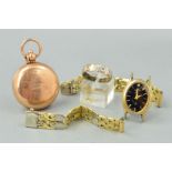 A WATCH HEAD, A WATCH STRAP, A RING AND A COIN HOLDER to include a gold plated lady's Accurist watch