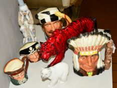 FOUR ROYAL DOULTON CHARACTER JUGS, 'North American Indian' D661, 'The Trapper', D6609, 'Old Charley'