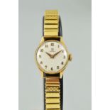 A MID 20TH CENTURY 9CT GOLD LADY'S OMEGA WRISTWATCH, round case measuring approximately 19.4mm in