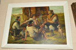 R.GIMENCZ ?, an oil on board painting of Spanish peasants resting beside their cart, signed lower