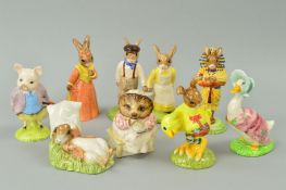 FOUR ROYAL ALBERT BEATRIX POTTER FIGURES AND FOUR ROYAL DOULTON BUNNYKINS to include 'Mrs