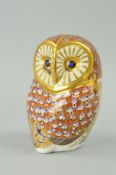 A ROYAL CROWN DERBY BARN OWL PAPERWEIGHT, gold stopper