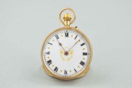 AN EARLY 20TH CENTURY 9CT GOLD POCKET WATCH, with Roman numeral hour markers, white dial, a small