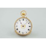 AN EARLY 20TH CENTURY 9CT GOLD POCKET WATCH, with Roman numeral hour markers, white dial, a small