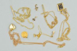A MISCELLANEOUS JEWELLERY COLLECTION to include a square sapphire set plaque pendant and chain, a
