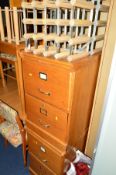 THREE VARIOUS WINE BOTTLE RACKS together with a pair of two drawer file cabinets (5)