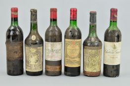 SIX BOTTLES OF FINE VINTAGE WINE, to include two bottles of Chateau Gruaud-Larose, 1964 and 1966,