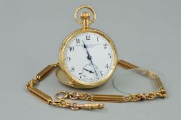 AN EARLY 20TH CENTURY 9CT GOLD POCKET WATCH, white enamel 4cm dial signed Goldsmiths &