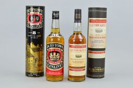 TWO BOTTLES OF FINE SINGLE MALT WHISKY, to include a bottle of Dufftown Glenlivet Pure Malt Scotch