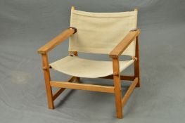 HYLLINGE MOBLER, DENMARK, a beech framed armchair with upholstered seat and back (condition: wear
