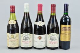 FIVE BOTTLES OF FRENCH WINE, comprising 1 x Domaine Chevrot Maranges Cote de Beaune 1991, 1 x