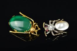 TWO GOLD INSECT BROOCHES, to include a Victorian gem-set bug brooch, rose and Old European cut