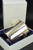A BOXED ELIZABETH II SILVER WINE COOLER, of conical form , angular twin side handles below two