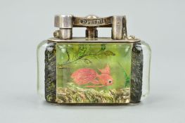 ALFRED DUNHILL, an Aquarium table lighter with perspex panels, carved and painted by Ben