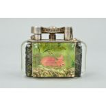 ALFRED DUNHILL, an Aquarium table lighter with perspex panels, carved and painted by Ben