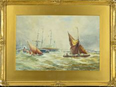 THOMAS BUSH HARDY (1842-1897), Sailing ships and other boats off the coast of Calais, watercolour,