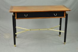 AN E GOMME / G-PLAN 1950'S/60'S TOLA AND BLACK CONSOLE TABLE, with a single long drawer on