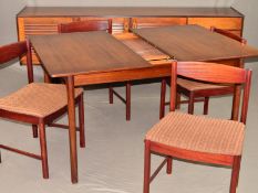 A.H. MCINTOSH & CO ROSEWOOD DINING SUITE, comprising a sideboard with triple reed fronted cupboard