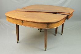 A 19TH CENTURY MAHOGANY WIND OUT DINING TABLE, of rectangular form with rounded ends, comes with