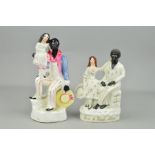 TWO VICTORIAN STAFFORDSHIRE POTTERY FIGURE GROUPS, titled 'Eva & Uncle Tom' and 'Uncle Tom and Eva',