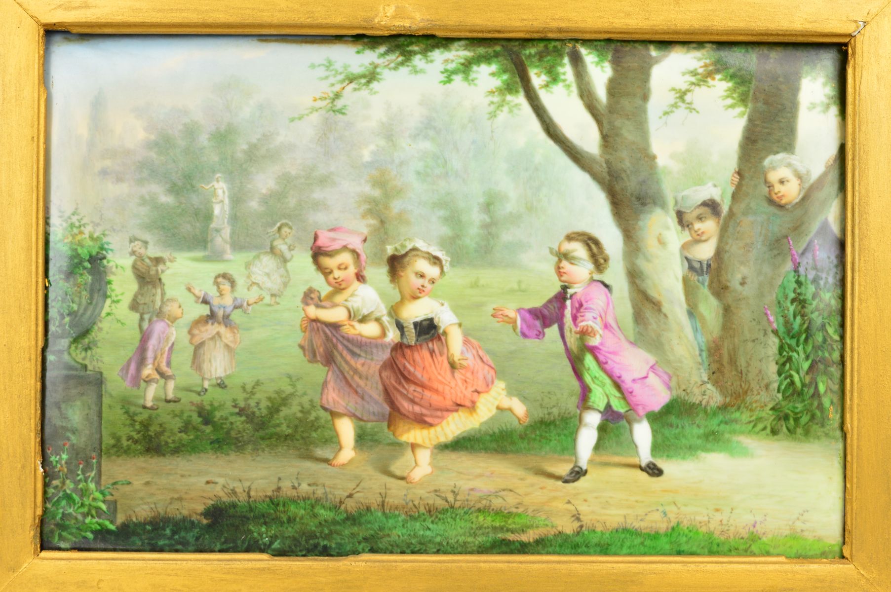A 19TH CENTURY RECTANGULAR PORCELAIN PLAQUE, painted with children in mid/late 18th Century - Image 2 of 5