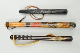 A VICTORIAN POLICE TRUNCHEON BY FIELD, ebonised and painted in gilt and colours, with 'VR cypher and