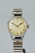A GENT'S LONGINES MILITARY ISSUE STAINLESS STEEL MANUAL WIND WRISTWATCH, silvered dial with Arabic