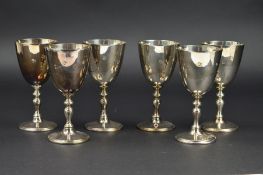 A SET OF SIX ELIZABETH II SILVER GOBLETS, knopped baluster stem, circular foot, makers Courtman