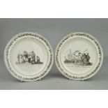 A PAIR OF EARLY 19TH CENTURY FRENCH CREIL CREAMWARE DESSERT PLATES, with transfer printed monochrome
